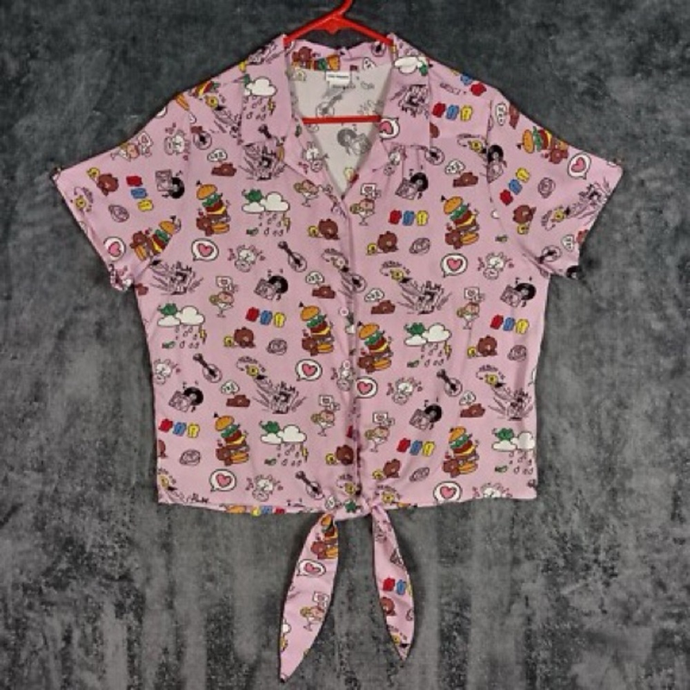 Pink Graphic Tie-Front Shirt